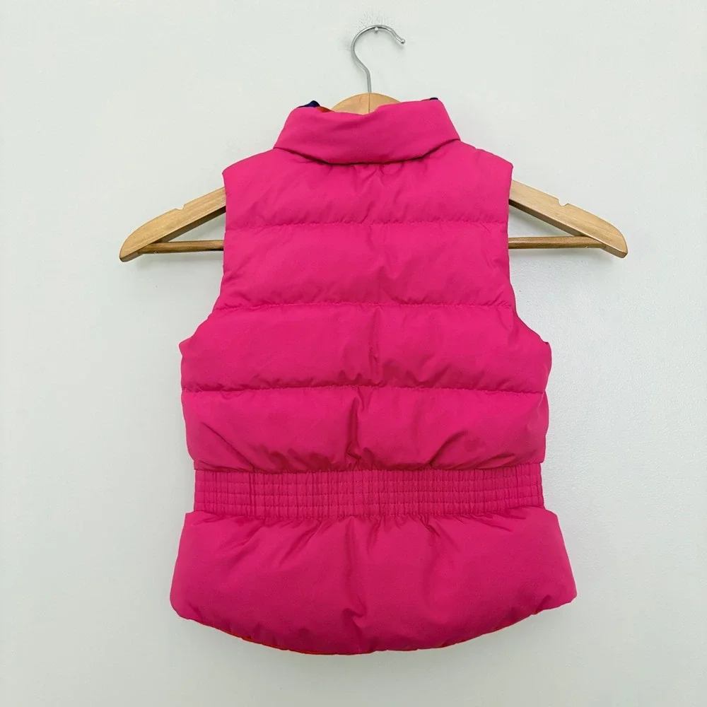 Ralph Lauren Girls Puffer Vest Reversible Size 5 Pink Orange Quilted Pony Logo